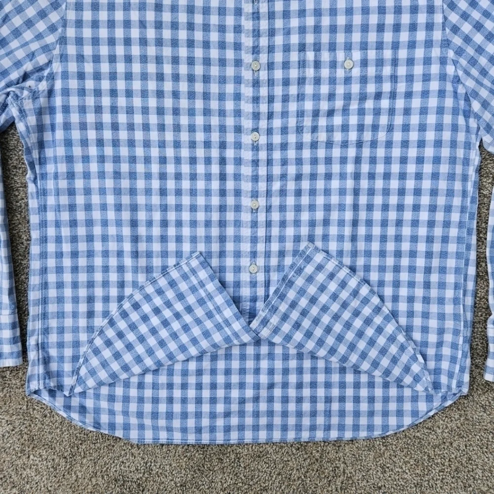 J Crew Classic Gingam Checkered Blue White Button Down Shirt 100% Cotton Mens XL